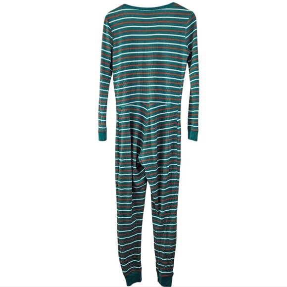 Old Navy Green Stripe Christmas Holiday Elf Onesie Longjohn Pajamas - Picture 3 of 5